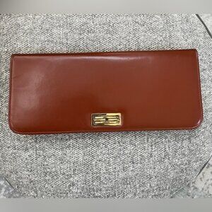 VINTAGE Brown Clutch Bag Gold Tone Clasp Retro Style Minimalist Chic
